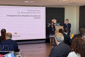 越南驻阿根廷大使吴明月在研讨会上发言。（图片来源：越通社）