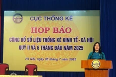 越南统计总局局长阮氏香在新闻发布会上发言。