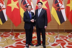 越南国家主席梁强为文莱苏丹举行欢迎晚宴。