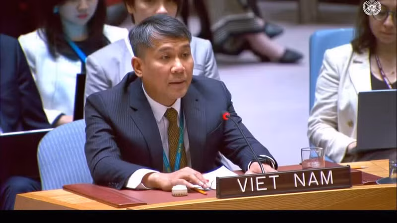 越南外交部常务副部长阮明羽在辩论会上发言。（图片来源：越通社）