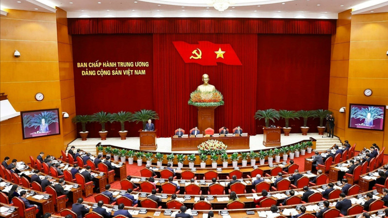 越共第十三届中央委员会开幕会式场景。（图片来源：越通社）