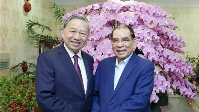 越共中央总书记苏林和前越共中央总书记农德孟。