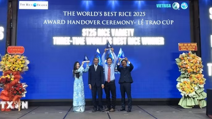 越南ST25大米被授予2025年度“世界最香大米”奖杯。
