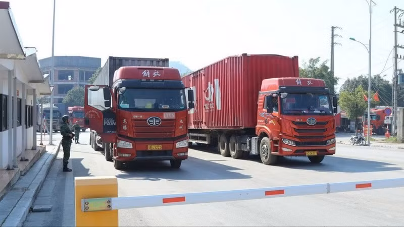 附图：越中在谅山口岸试点开展货物运输双向放行。（图片来源：越通社）