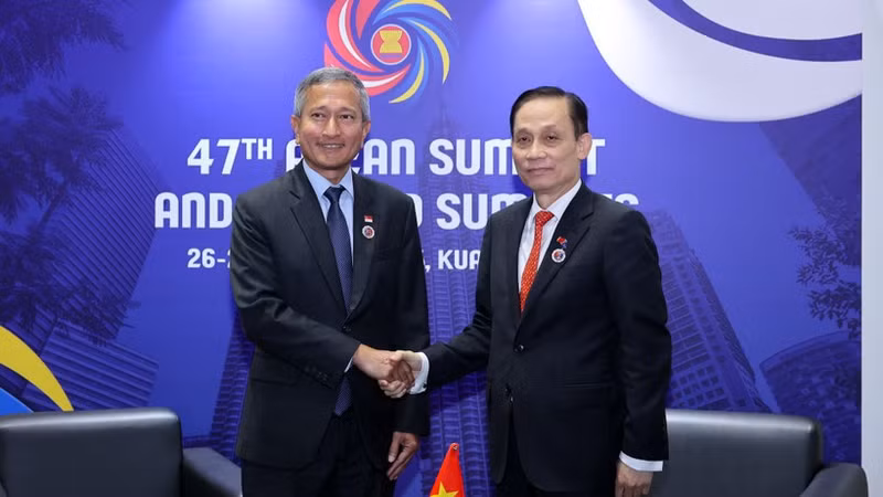 越南外交部长黎怀忠会见了新加坡外交部长维文·巴拉克里什南。（图片来源：VGP）