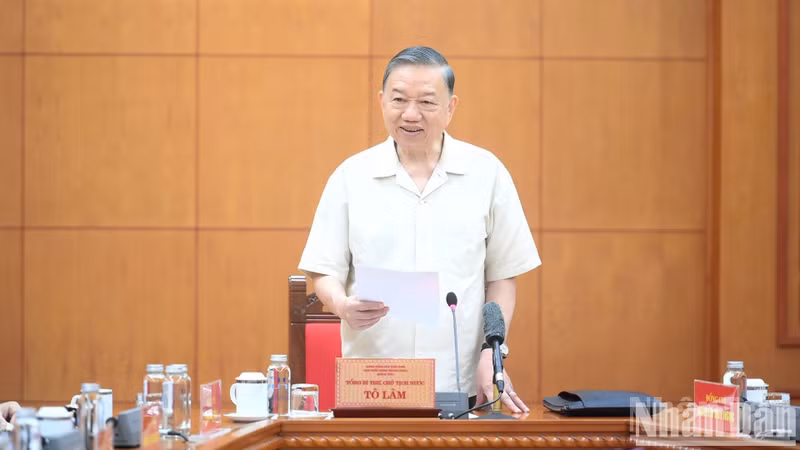 越共中央总书记、国家主席苏林在会上发表讲话。（登科 摄）