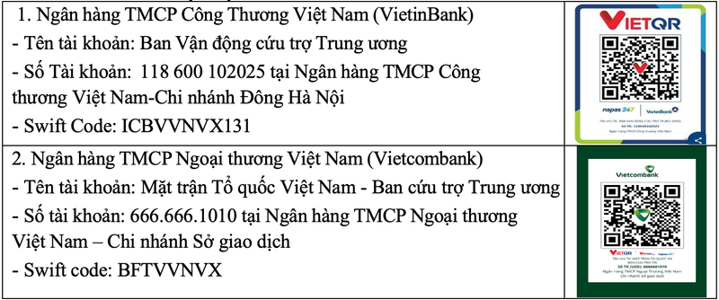 附图：越南祖国阵线中央委员会公布接收第10号台风“博罗依”救灾捐赠资金账号。（图片来源：青年报）