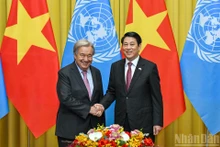 国家主席梁强与联合国秘书长安东尼奥·古特雷斯。