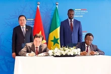 在越南国会主席陈青敏与塞内加尔总理奥斯曼·松科的见证下，越南与塞内加尔举行大米贸易合作备忘录签署仪式。