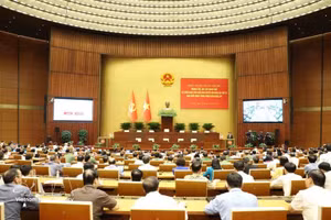 全国研究、学习、贯彻和落实越共十四届四中全会决议会议现场。（图片来源：越通社）