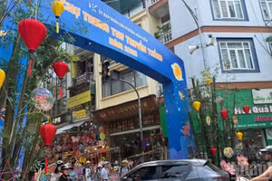还剑坊人民委员会搭建了精美的迎宾门，方便市民前往行马街购物、参观和游玩。
