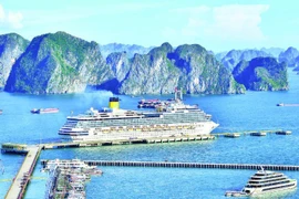 载有3000多名乘客的五星级歌诗达宁静号邮轮停靠下龙国际港。（阮登 摄）