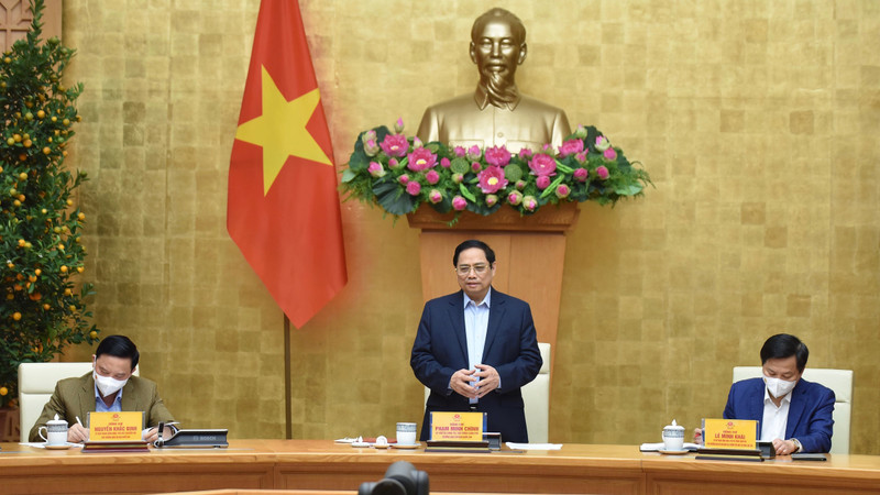 政府总理范明正就防疫工作与全国63省市主持召开视频会议。（陈海 摄）