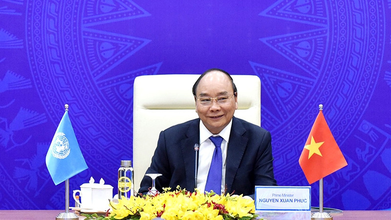 越南政府总理阮春福出席联合国安理会高级别视频公开辩论会。（陈海 摄）