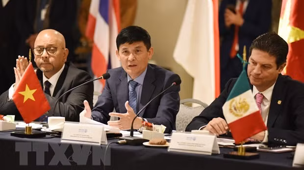 越南驻墨西哥大使、墨西哥东盟委员会轮值主席阮横年发表讲话。（图片来源：越通社）