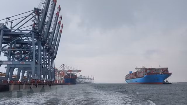 美杰瑞斯马士基集装箱船在巴地头顿盖梅国际港停泊。