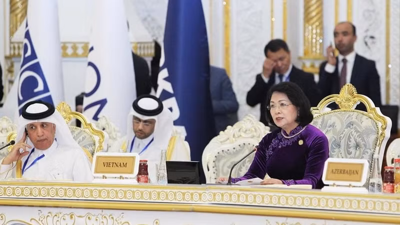 邓氏玉盛副主席在会议上发言。