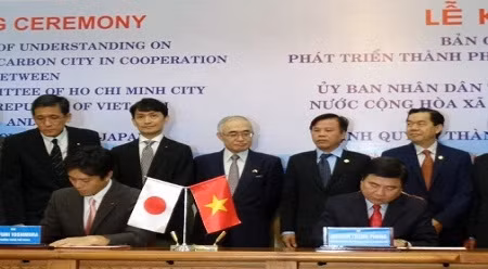 胡志明市人委会主席阮成峰同日本大阪市市长吉村洋文·吉村洋文签署备忘录。