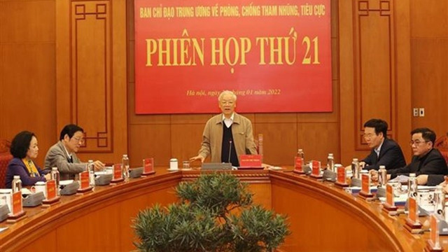 阮富仲总书记在会上发表讲话。（图片来源：越通社）