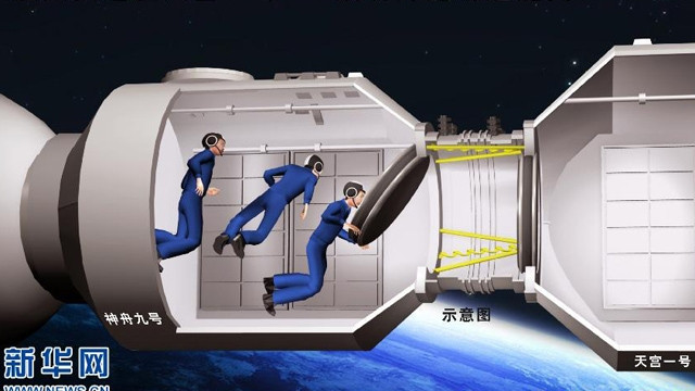 中国神舟九号与天宫一号进行首次对接