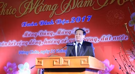 越南驻老挝大使阮伯雄发表讲话。（图片来源：越通社）