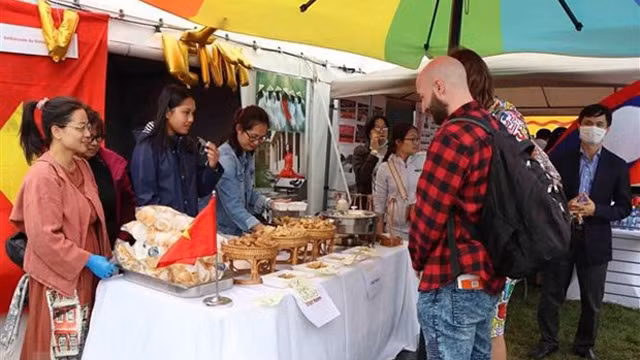 国际友人参观越南展位。