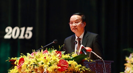 中央组织部部长苏辉若在会上发表讲话。（图片来源：太原省报网）