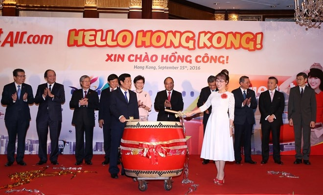 胡志明市至香港直达航线开通仪式。（图片来源：vietjetair.com)