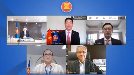 任命书递交仪式以视频形式举行。（图片来源：越通社）