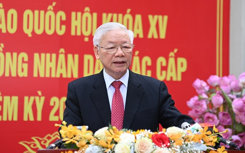 阮富仲总书记就国会代表和各级人民议会代表选举接受媒体采访。（图片来源：人民报网）