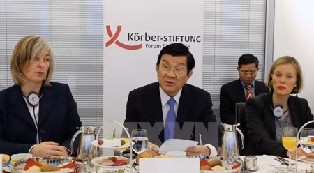 越南国家主席张晋创在德国科尔伯基金会发表演讲。（图片来源：越通社）