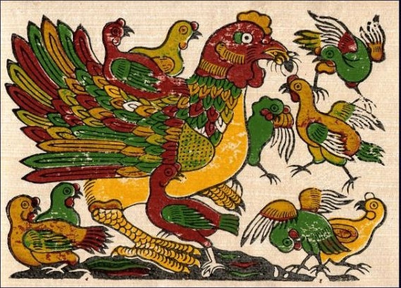 越南东胡民间画《鸡群》