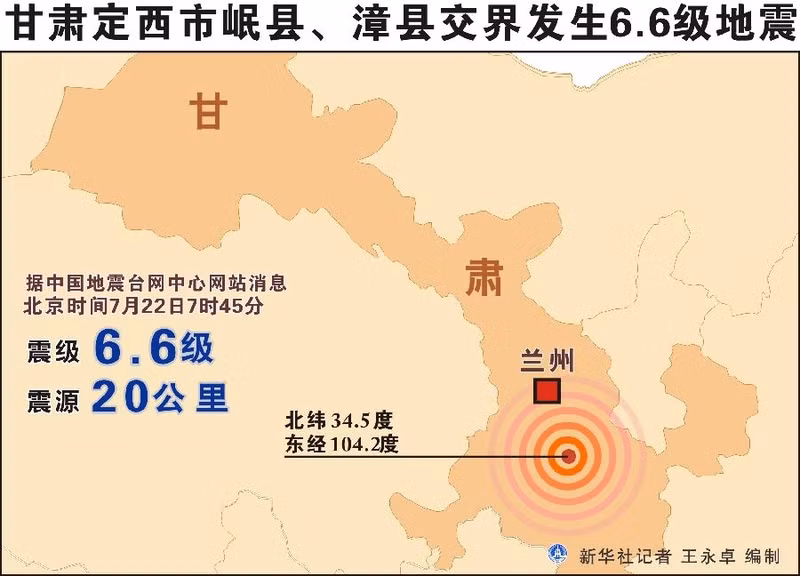 中国甘肃省发生6.6级地震，至少22人死亡 270多人受伤