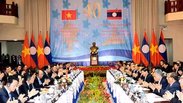 越老政府间联合委员会第40次会议全景。（图片来源：VOV)