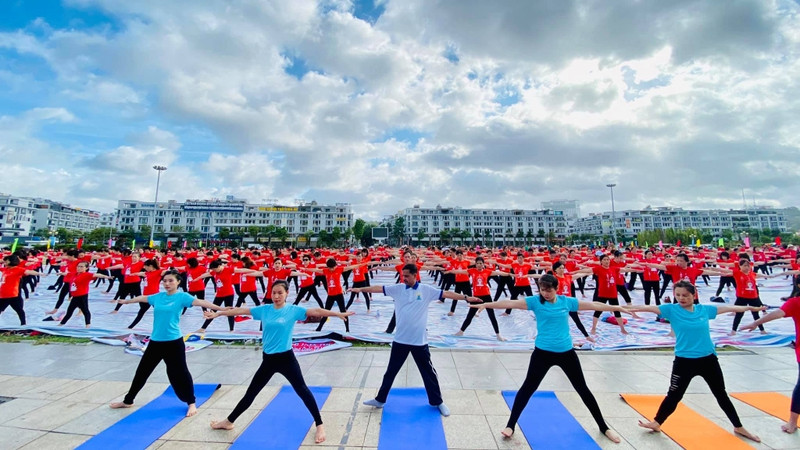 约3000人参加在广宁省举行的第八届国际瑜伽日活动。