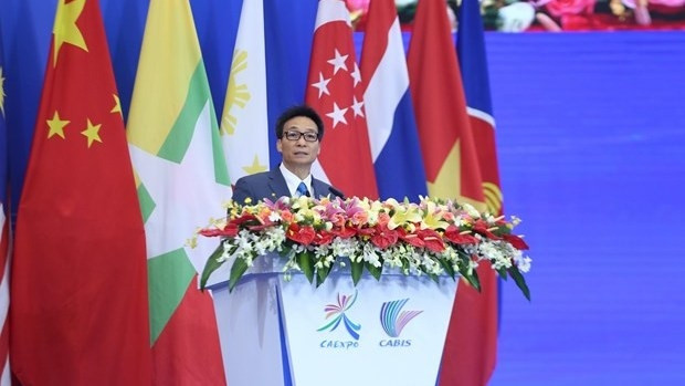 越南政府副总理武德儋在第16届中国—东盟博览会开幕式上发表讲话。（图片来源：越通社）