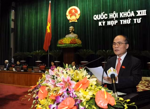 国会主席阮生雄致闭幕词。 (Photo: 陈海 摄)