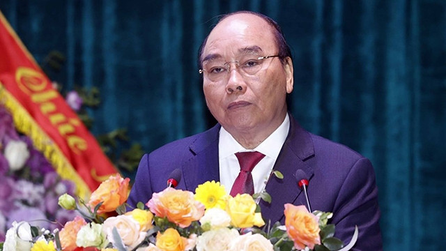 越南国家主席阮春福在庆典上发表讲话。