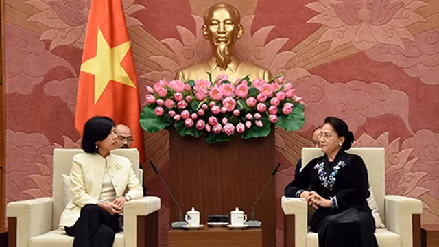 国会主席阮氏金银会见加拿大驻越南大使平•基特尼克尼。