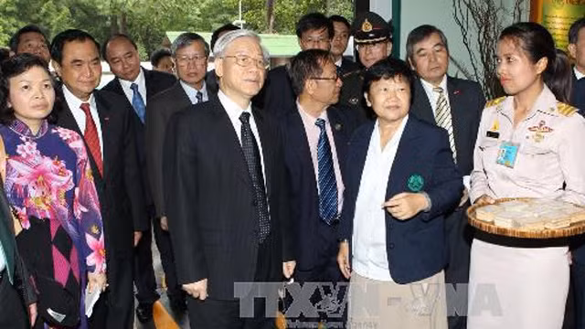 阮富仲总书记参观皇家吉乐达别墅项目。 (Photo: 图片来源：越通社)