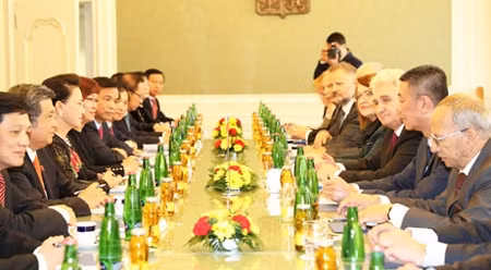 越南国会主席阮氏金银与捷克参议院主席米兰•什捷赫举行会谈。（图片来源：人民代表报网）