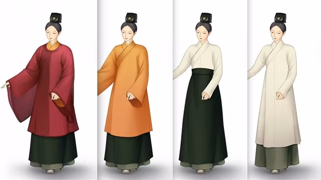 黎朝妇女的服装。