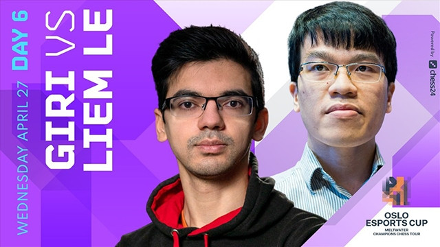 黎光廉（右）以压倒性优势战胜荷兰排名第一的球员 Anish Giri。（图片来源：chess24)