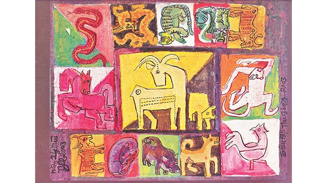 阮思严画家的《十二个生肖》作品。