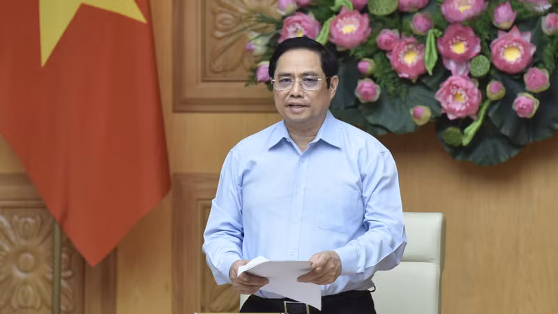 越南政府总理范明正发表讲话。（陈海）