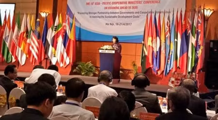 越南国家副主席邓氏玉盛在会上发表讲话。