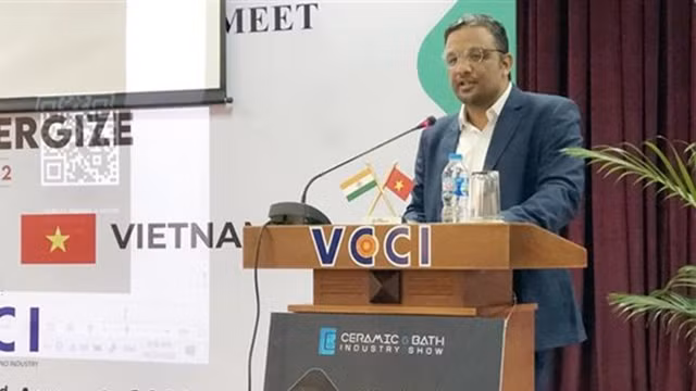 Emerald Worldwide Connections公司代表Vishal Acharya发表讲话。（图片来源：越通社）