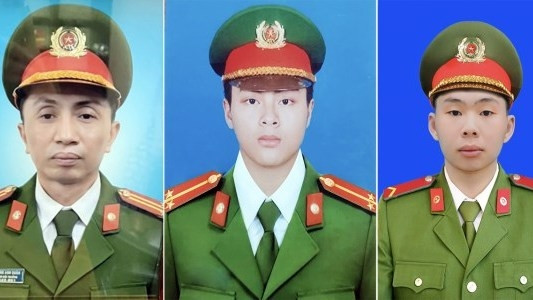 消防队队长邓英军、消防员杜德越、义务兵阮廷福。