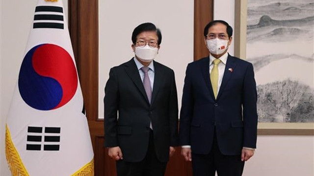 越南外交部长裴青山会见韩国国会议长朴炳锡。（图片来源：越通社）