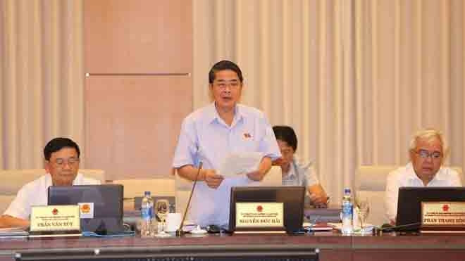 国会财政预算委员会主任、国会常务委员会监督团团长阮德海发表讲话。 （图片来源：越通社）
